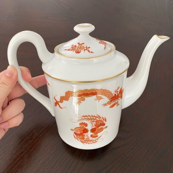 VINTAGE RAYNAUD CERALENE LIMOGES FRANCE 'DRAGON RED' TEAPOT - Picture 2 of 10